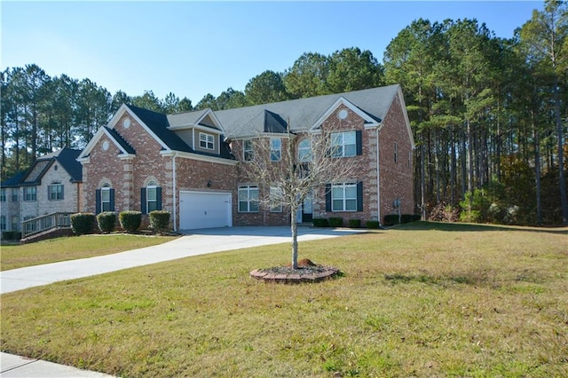 view of front facade with a garage and a front lawn