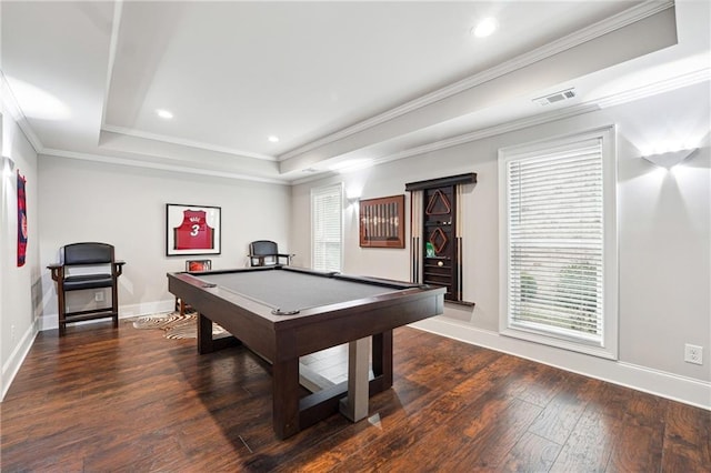 3423 Jamont Blvd, Alpharetta, GA 30022 - game room with a tray ceiling, plenty of natural light, hardwood / wood-style flooring, baseboards, and ornamental molding