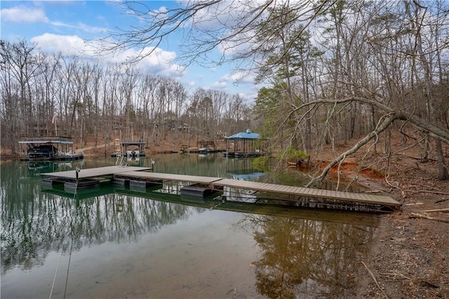 view of dock with a water view