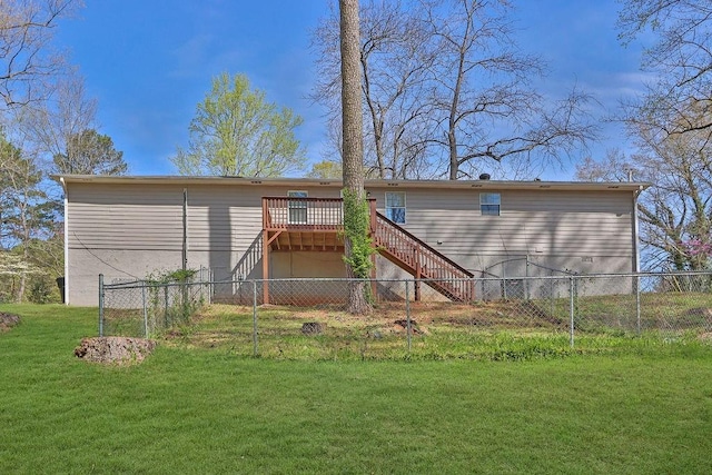 3618 Mansfield Ln, Snellville, GA 30039 - rear view of property with fence private yard, a deck, stairway, and a yard