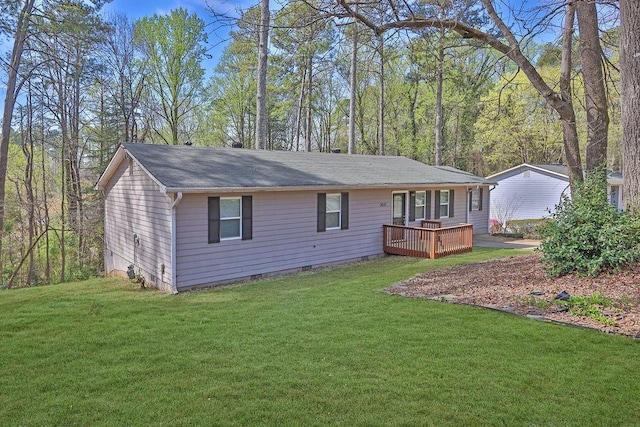 3618 Mansfield Ln, Snellville, GA 30039 - view of front of home featuring a front yard, crawl space, and a wooden deck
