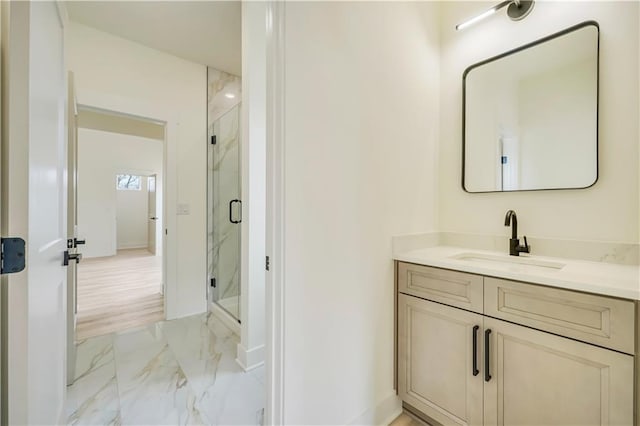 4265 Haynes Cir, Snellville, GA 30039 - bathroom with vanity and a shower with door