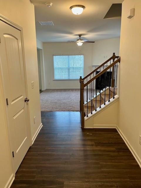 hall with dark hardwood / wood-style floors