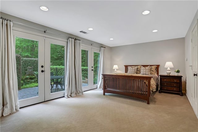 2562 Red Valley Rd, Atlanta, GA 30305 - bedroom featuring light carpet, french doors, access to exterior, and visible vents