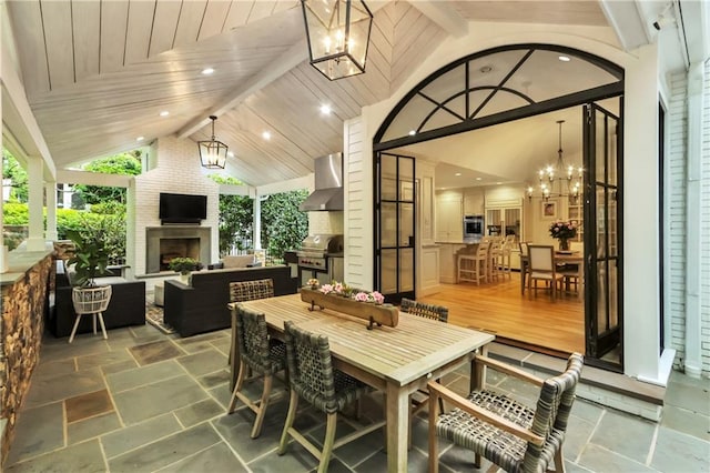 2562 Red Valley Rd, Atlanta, GA 30305 - view of patio / terrace featuring an outdoor living space with a fireplace, outdoor dining space, exterior kitchen, and area for grilling