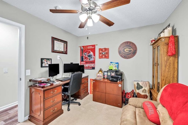 835 Custom Ln, Winder, GA 30680 - office featuring ceiling fan, a textured ceiling, and light colored carpet