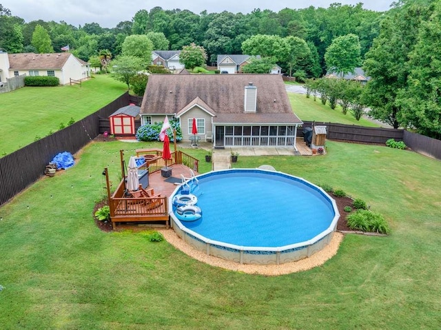 835 Custom Ln, Winder, GA 30680 - view of swimming pool with a sunroom and a wooden deck