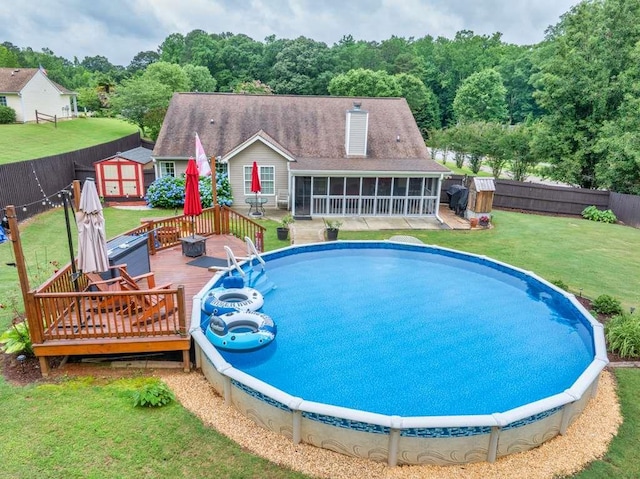 835 Custom Ln, Winder, GA 30680 - view of pool with a wooden deck and a sunroom