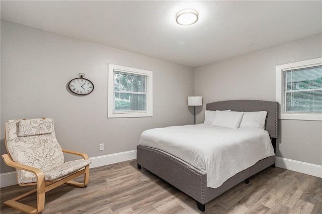 bedroom featuring multiple windows and wood-type flooring