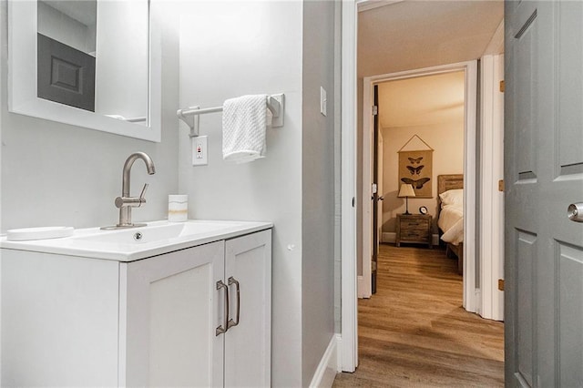 bathroom with hardwood / wood-style floors and vanity