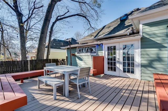 wooden terrace featuring french doors