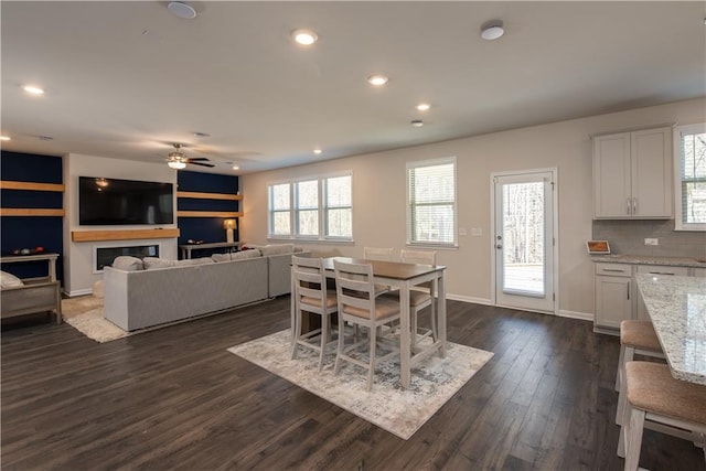 1076 Allspice Way, Lawrenceville, GA 30045 - dining area featuring ceiling fan and dark hardwood / wood-style flooring