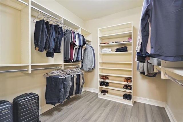 walk in closet with hardwood / wood-style flooring