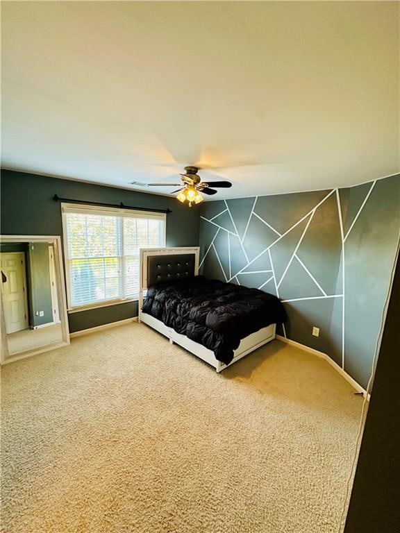 bedroom featuring carpet floors and ceiling fan