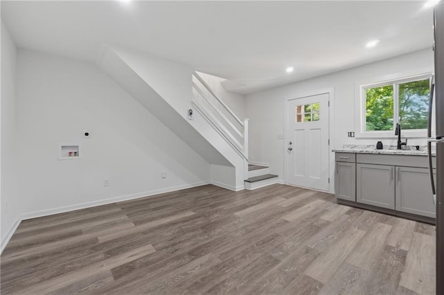 2060 Panstone Ct SW, Marietta, GA 30060 - entrance foyer with wood finished floors, stairs, recessed lighting, and baseboards