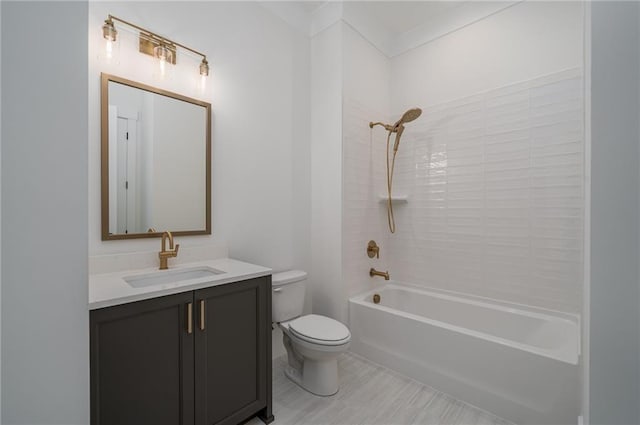 full bath featuring toilet,  shower combination, and vanity