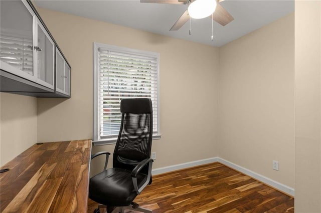 2892 Guinevere Dr NE, Atlanta, GA 30345 - unfurnished office with wood finished floors, a ceiling fan, and baseboards