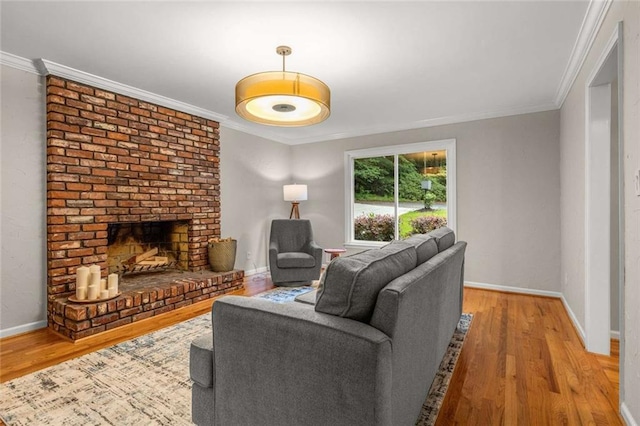 2892 Guinevere Dr NE, Atlanta, GA 30345 - living room featuring wood finished floors, baseboards, crown molding, and a fireplace