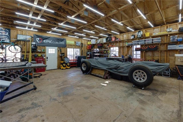 garage featuring a workshop area