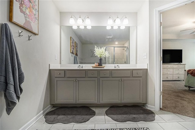 7086 Gladstone Cir, Lithonia, GA 30038 - bathroom featuring tile patterned floors, ensuite bathroom, double vanity, and a stall shower