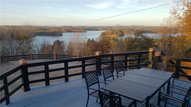 2316 Mountain Crest Pl, Gainesville, GA 30501 - deck featuring a water and mountain view, outdoor dining area, and a view of trees