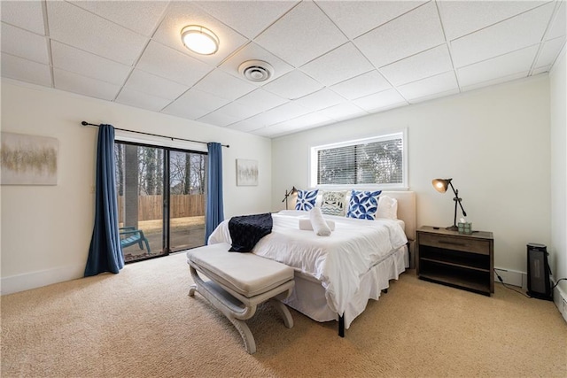 2316 Mountain Crest Pl, Gainesville, GA 30501 - bedroom with access to exterior, light carpet, a drop ceiling, and baseboards