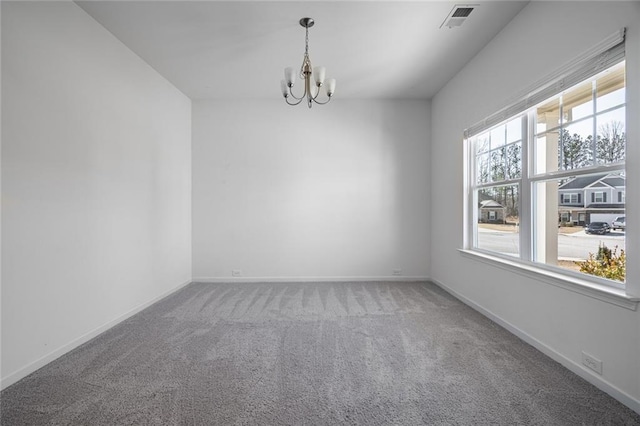 1628 Newport Dr, Bethlehem, GA 30620 - spare room with a chandelier, carpet flooring, and baseboards