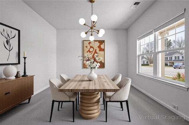 1628 Newport Dr, Bethlehem, GA 30620 - dining area featuring a chandelier, carpet, and baseboards
