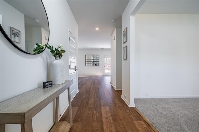 1628 Newport Dr, Bethlehem, GA 30620 - corridor with baseboards, dark wood-style floors, and recessed lighting