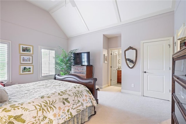 2630 Weddington Pl NE, Marietta, GA 30068 - bedroom featuring carpet, lofted ceiling, baseboards, and ensuite bath