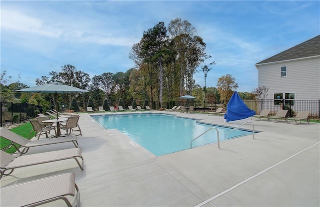 view of swimming pool with a patio