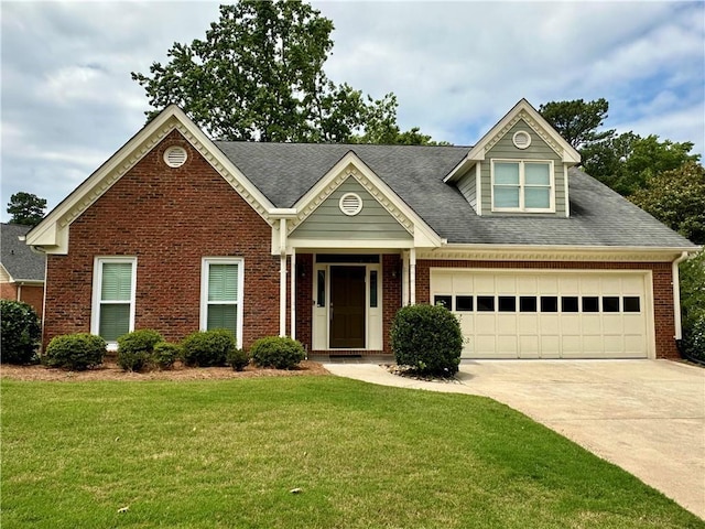 810 Doe Hill Ln, Roswell, GA 30075 - view of front of home with brick siding, driveway, a front lawn, and a shingled roof