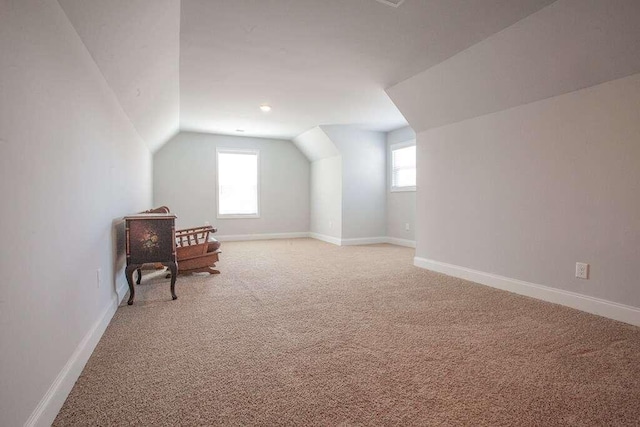 bonus room with lofted ceiling, carpet floors, and a wealth of natural light