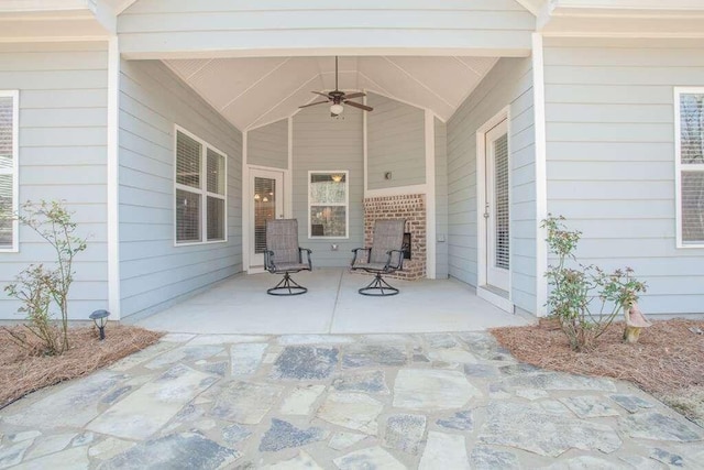 view of terrace featuring ceiling fan