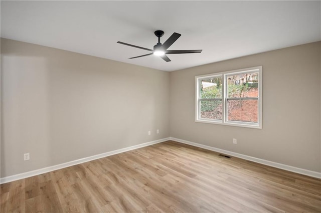 empty room featuring ceiling fan and light wood-type flooring