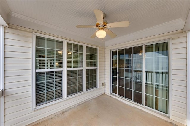 view of patio featuring ceiling fan