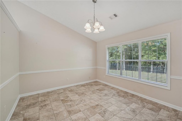 4011 Lafayette Way, Loganville, GA 30052 - unfurnished room featuring lofted ceiling and a notable chandelier