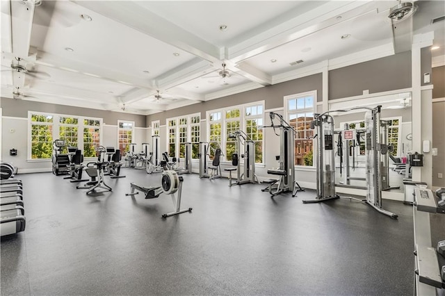200 River Vista Dr Unit 713, Atlanta, GA 30339 - workout area with coffered ceiling, a healthy amount of sunlight, and baseboards
