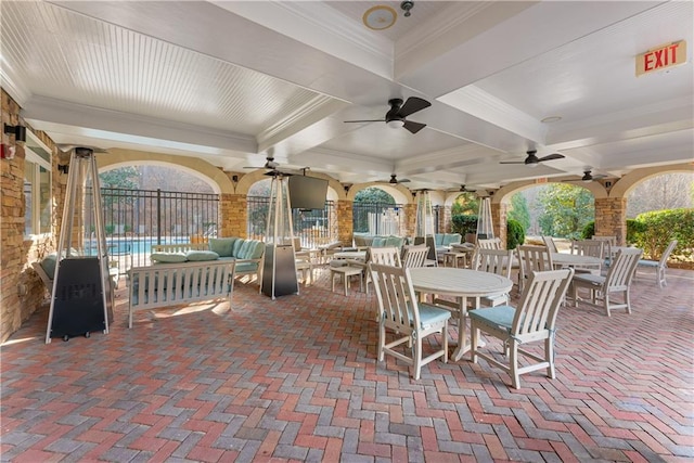 200 River Vista Dr Unit 713, Atlanta, GA 30339 - view of patio / terrace featuring an outdoor living space, outdoor dining area, fence, and a ceiling fan