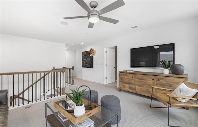 4317 Azalea Ridge Way, Hoschton, GA 30548 - carpeted living room featuring attic access and ceiling fan