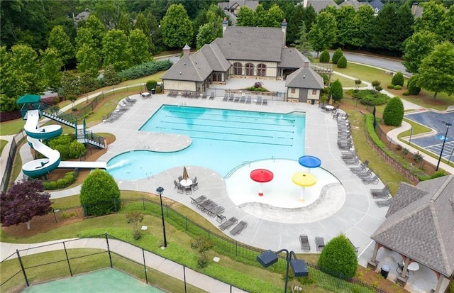 4317 Azalea Ridge Way, Hoschton, GA 30548 - community pool with a water play area, a water slide, and a patio area