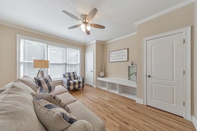 4621 Chartwell Chase Ct, Flowery Branch, GA 30542 - living area featuring light wood-type flooring, ceiling fan, crown molding, and baseboards