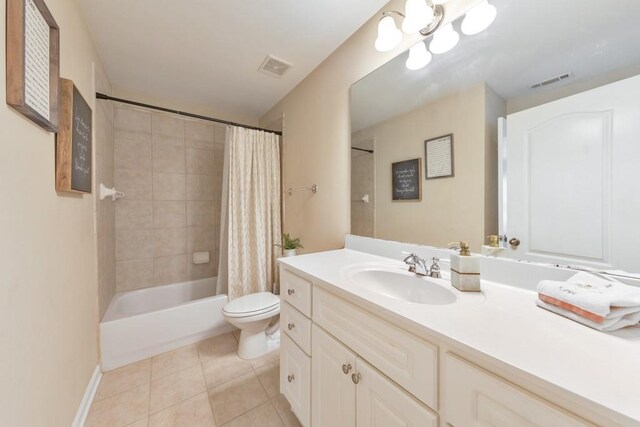 4621 Chartwell Chase Ct, Flowery Branch, GA 30542 - bathroom with tile patterned floors, toilet, vanity, and shower / tub combo with curtain