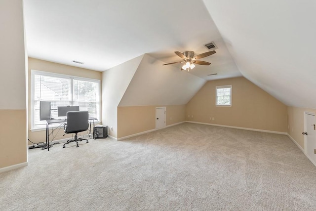 4621 Chartwell Chase Ct, Flowery Branch, GA 30542 - unfurnished office featuring carpet floors, baseboards, a ceiling fan, and lofted ceiling