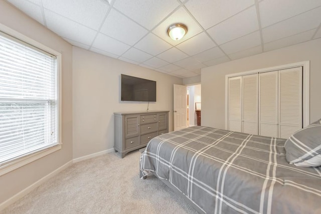 4621 Chartwell Chase Ct, Flowery Branch, GA 30542 - carpeted bedroom featuring a drop ceiling, multiple windows, a closet, and baseboards