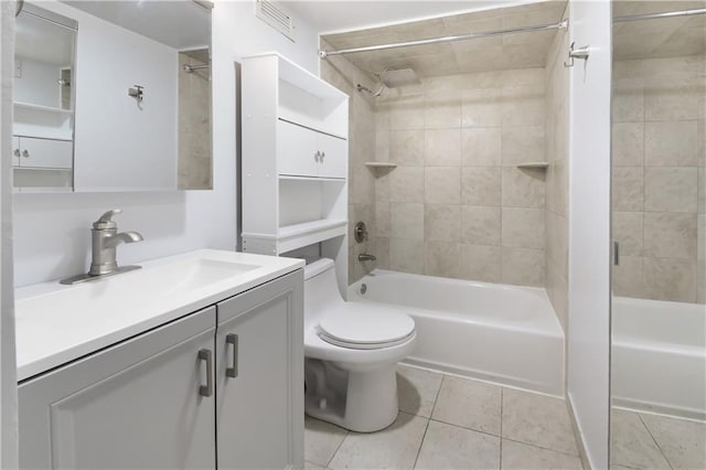 full bathroom with shower / bath combination, vanity, toilet, and tile patterned floors