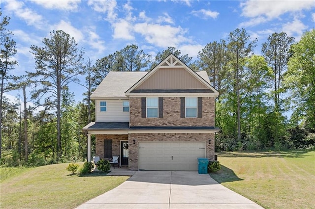 106 Thurman Ct, Jackson, GA 30233 - craftsman-style home featuring a garage, driveway, a front yard, and brick siding
