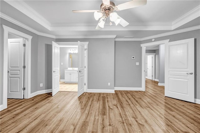 1714 Boulder Walk Ln SE, Atlanta, GA 30316 - unfurnished bedroom with light wood-style floors, baseboards, ornamental molding, ensuite bath, and ceiling fan