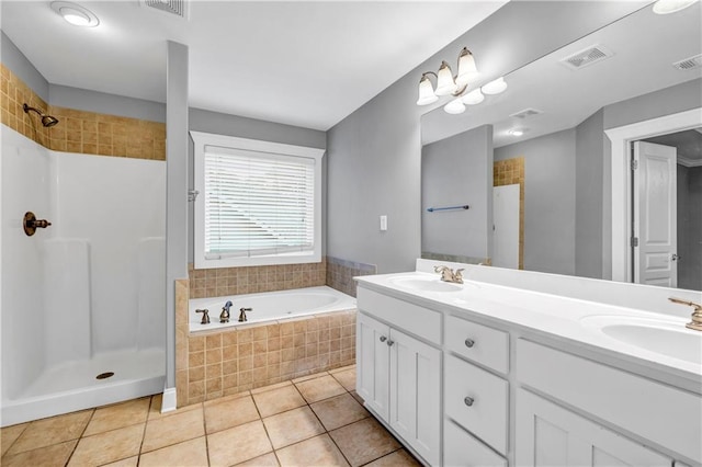 1714 Boulder Walk Ln SE, Atlanta, GA 30316 - bathroom featuring a shower, a bath, tile patterned flooring, and double vanity