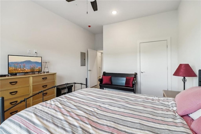 bedroom with a ceiling fan and recessed lighting